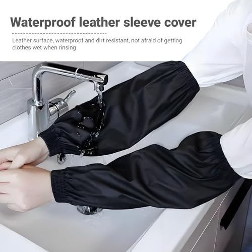 2 Paar Wasserdichte Arm Ärmel Abdeckungen, Unterarm Schutz Umfasst Protector, Wiederverwendbar, Ölbeständige Armstulpen für Reinigung Waschen Malerei Kochen Hund Pflege Geschirrfischen, Schwarz