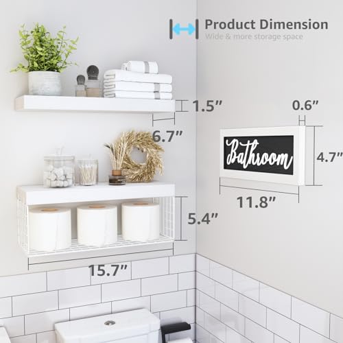 Qeeig Bathroom Shelves Over Toilet Paper Storage Wall Mounted Farmhouse Decor Decorations Aesthetic Décor Sign Small Floating Wall Shelf 2+1 Set 16 Inch thumb #2