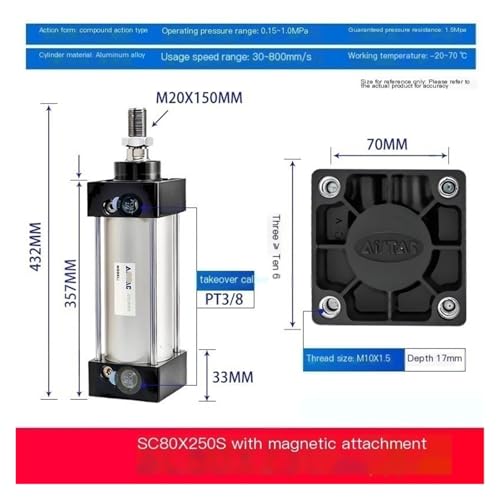 Vérin pneumatique standard double effet SC80 avec course variable de 50 à 250mm - 2