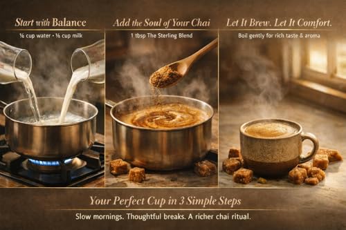 Image of The Sterling Blend Instant Jaggery Tea Premix Pack of 3 | Cardamom Ginger Lemongrass Chai| Naturally Sweetened with Jaggery | Instant Desi Chai Mix | Tea Premix | No Refined Sugar