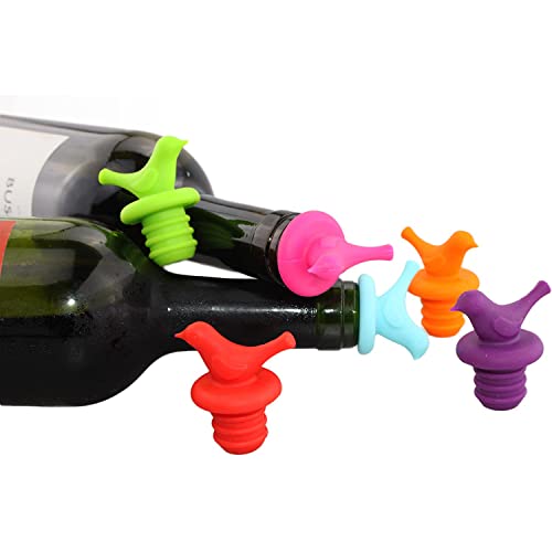 Little Bird Wine Bottle Stopper Colorful Reusable Silicone Wine Bottle Stopper, Decorate Wine Outlet Cap, Cute Wine Toppers For Preserver(Assorted Color, Set Of 6) #TOP4