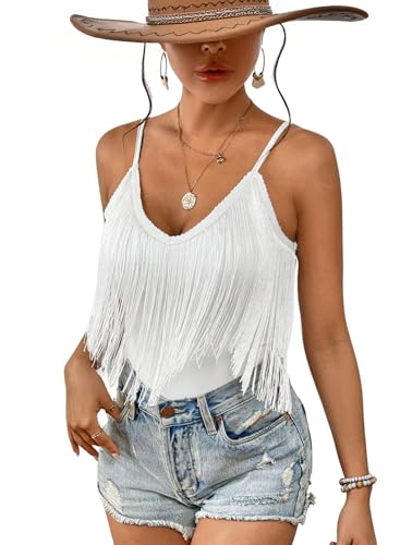 Western Cowgirl Fringe Top for Women - Country Concert Outfits Festival Tassel Hem Boho Rodeo Dress Rave Tank Shirt