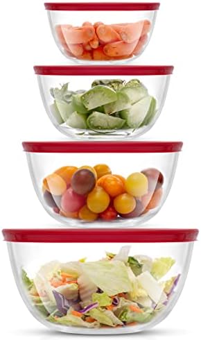 JoyJolt Kitchen Mixing Bowls - 8pc Glass Bowls with Lids Set – Neat Nesting Bowls - Large Mixing Bowl Set Batter Bowl - Cooking Bowls - Storage Bowls with Lids and Big Salad Bowl with BPA-Free Lids