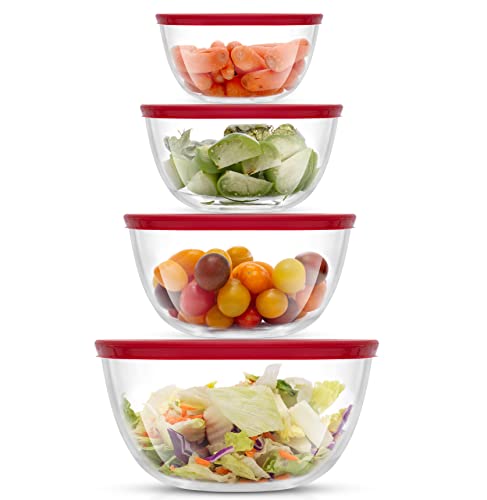 JoyJolt Kitchen Mixing Bowls - 8pc Glass with Lids Set – Neat Nesting Large Bowl Batter Cooking Storage and Big Salad BPA-Free Red by JoyJolt - Used condition - US$24.04