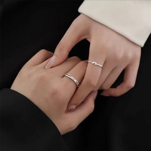 Branch Promise Matching Couple Rings for Him and Her Set Silver Plated Adjustable Love Engagement Finger Ring Statement Jewelrys2