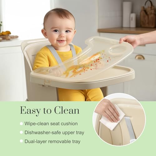 Image of Mallify 6 in 1 Convertible Baby High Chair with Removable Double Tray | Adjustable Infant Booster Seat, Steel Frame, Highchairs for Babies and Toddlers with 5-Point Harness, Easy to Clean & Install