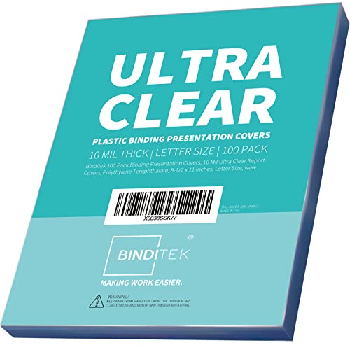 Image of Binditek 10 Mil PET Binding Covers, 8.5 x 11 Inches, Ultra Clear, 100 Pack | Plastic PET Binding Covers, Letter Size, Ultra Clear, Square Corners, Unpunched, Ideal for Business Reports and Proposals