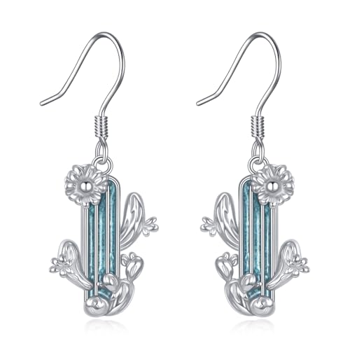Boucles d'oreilles pendantes argent avec cactus turquoise élégant