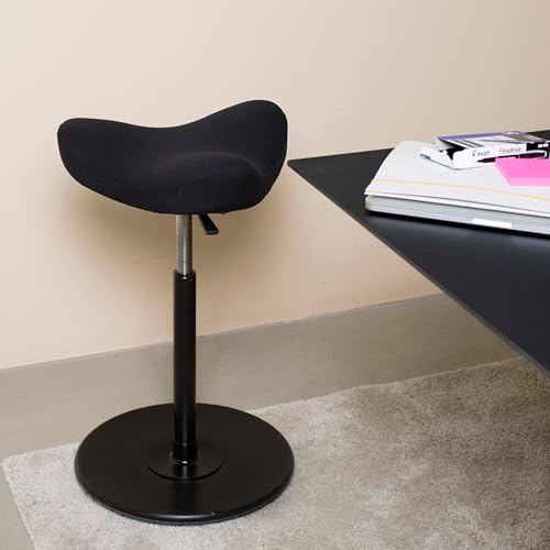 Image of Varier Move Natural /Grey Tonal Ergonomic Standing Stool Height-Adjustable Active Seat for Standing and Desk with Wooden Base and Moulded Foam Seat - 10 Year Quality Guarantee