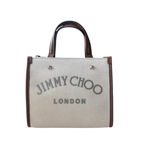 JIMMY CHOO Embroidered Logo Canvas Mini Handbag, Beige