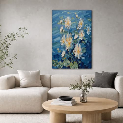 Tableau toile nénuphars paysage 24x35inch pour habiller un mur vide
