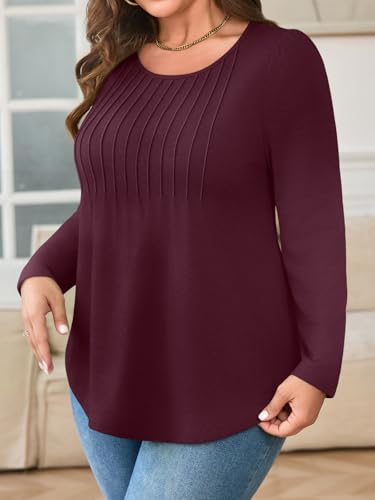 WYNNQUE Women's Plus Size Tops Long Sleeve Shirts Fall Outfits 2025 Trendy Pleated Blouses Dressy Casual Tops Clothes3