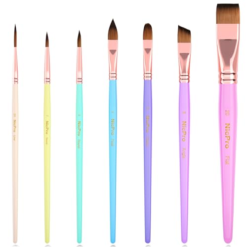 Nicpro 7pcs Face Paint Brush Set Aesthetic Pastel Artist Paintbrushes for Body Face Painting Acrylic Watercolor Oil Gouache Professional Paint Brushes for Halloween Cosplay Party Makeup Kit