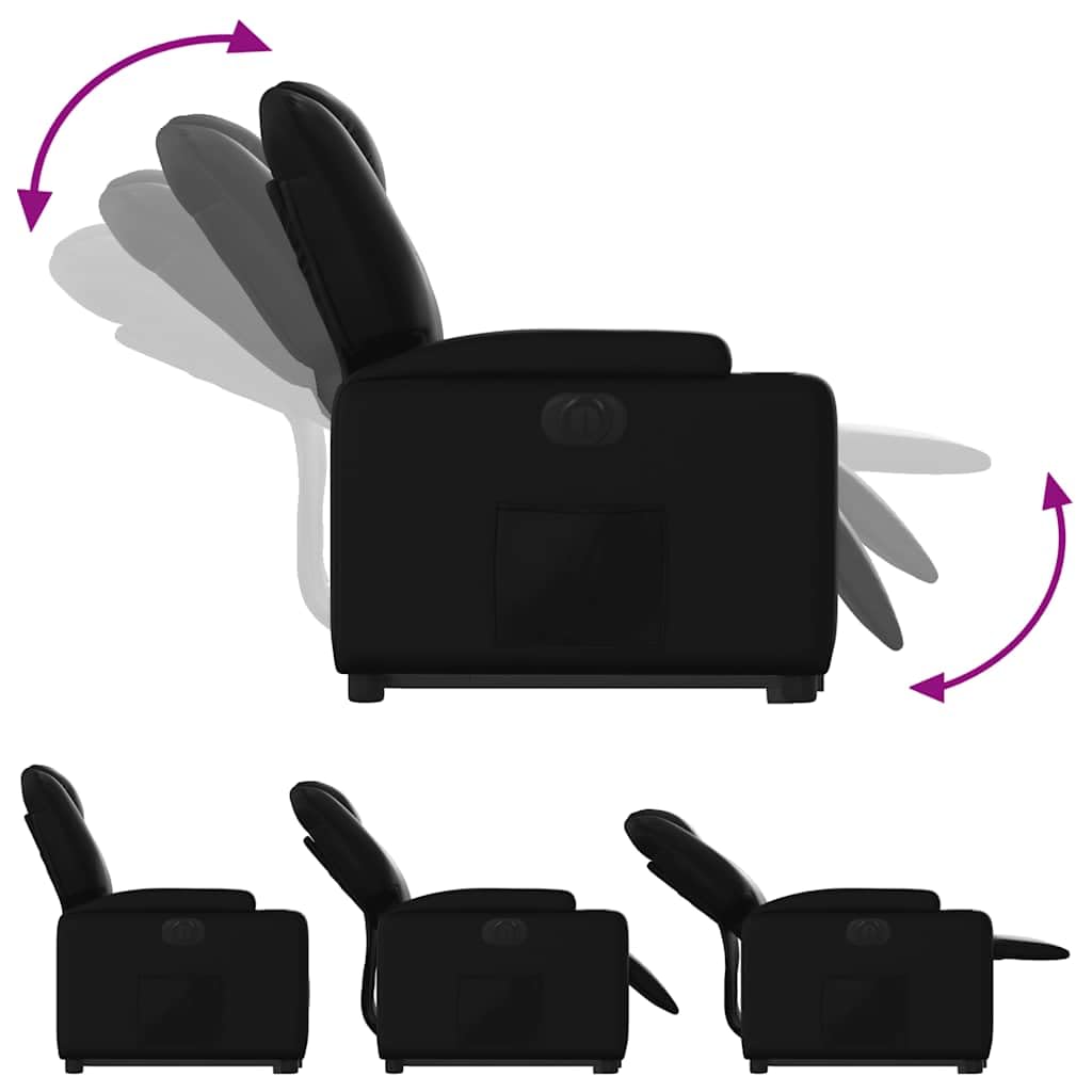 Relaxsessel mit Aufstehhilfe Schwarz Elektrisch 74 x 88 x 97 cm Kunstleder leise Motor 135° Liegefunktion Getränkehalter für Wohnzimmer Schlafzimmer Seniorengerecht