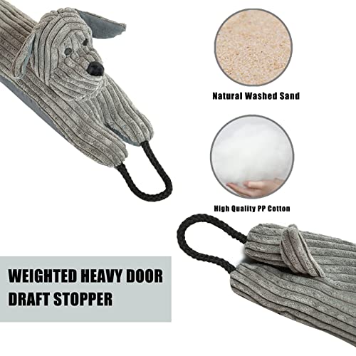Image of Marwood Under Door Draft Stopper Decorative Wind Stopper 36 inch for Door & Window, Weighted Animal Air Draft Stopper Snake Noise Blocker for Bottom of Door with Hanging Loops - Grey Dog