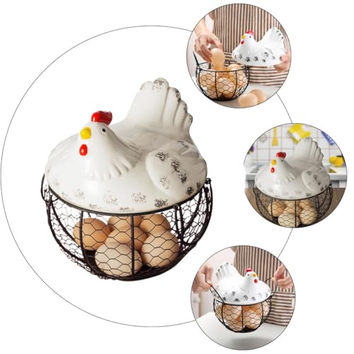 Cesta de almacenamiento para huevos elegante en hierro y cerámica clara UKCOCO 4