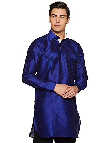 Pathani de mezcla de seda transpirable azul hombre cómodo talla 38