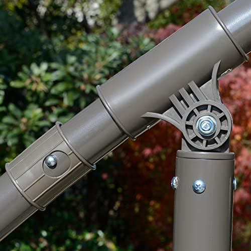 Outsunny 2.7m Garden Banana Parasol Cantilever Umbrella with Crank Handle, Double Tier Canopy and Cross Base for Outdoor, Hanging Sun Shade