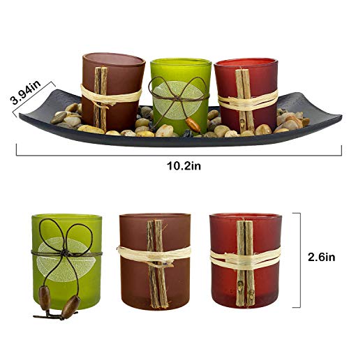 Urban Deco Pillar Candle Holder Tray Glass Candle Holders For Table Centerpiece Decorative Candle Holders For Pillar Candles Black Candle Tray With 3 Votive Candle Holders And Rocks - Pack Of 3 #TOP1