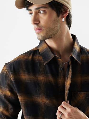 Image of The Souled Store Plaid: Black /Blue /Red Checks Long Sleeve Collared Neck Button Down Cotton Relaxed Fit Shirts for Men and Boys - Classic and Casual Wardrobe Essentials