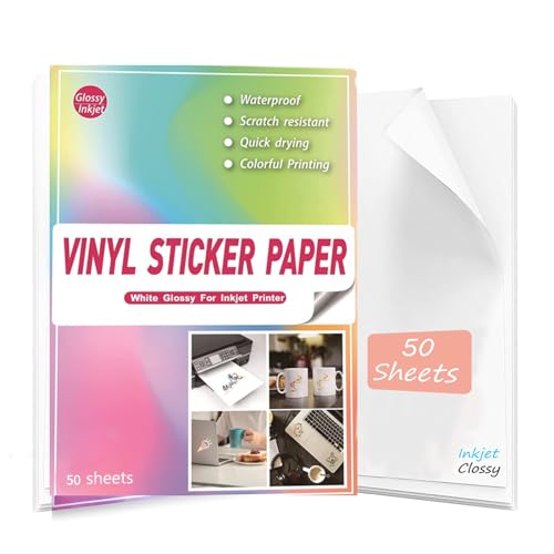 Waterdichte afdrukbare vinylstickers papier voor inkjetprinter - 50 glanzend stickerpapier witte sticker Cricut vellen A4 - houdt inkt mooi vast en droogt snel