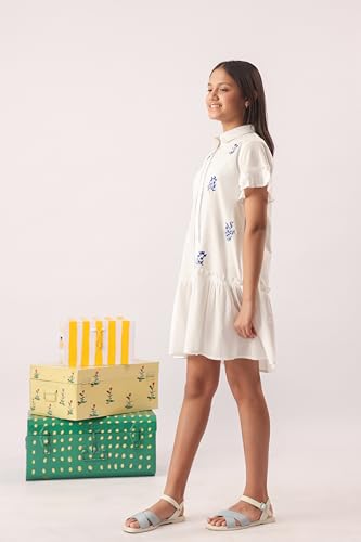 Image of Kids Girls Printed Embroidered Fusion Dress | Handmade Crafted Designer Ethnic Wear | 100% Cotton