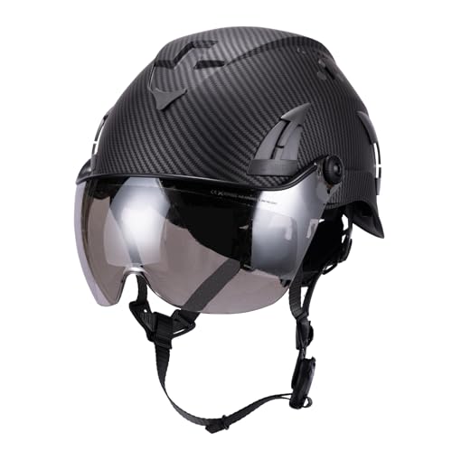 Land Helmets AeroPro Safety Helmet with Visor (Smoke/Clear) – ANSI Z89.1 Type 1 Class C Hard Hat – Use for Arborist, Rescue & Construction (Smoke Visor, Carbon Fiber)