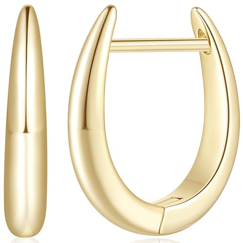 SPOINT Gold Hoop Earrings 14K Gold Hoop Earrings for Womens Hoops Earring U-shaped Small Earring for Women 16mm - Main Image