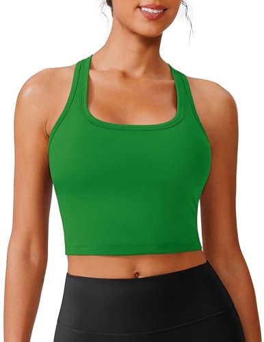 Image of PINSPARK Sports Bra Longline Racerback Tank Tops for Women Padded Workout Yoga Top
