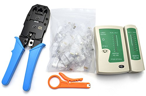 Maxmoral Ethernet Network Tool Kit - 4 in 1 Network Tool Set, Cable Connectors Crimper Tool, Network Cable Tester Detector,Gold-plated Cat6 RJ45 Connector Plug,Network Wire Stripper
