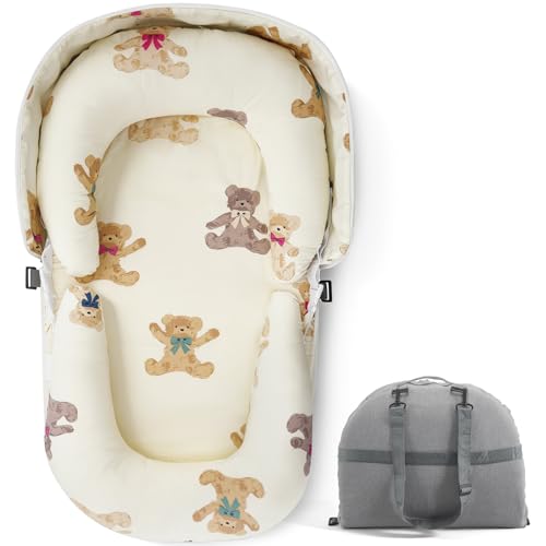 BugyKido Babynest 84x48 cm Babynestchen Neugeborene, 100% Baumwolle Tragbar Nestchen Baby für Zuhause & Unterwegs