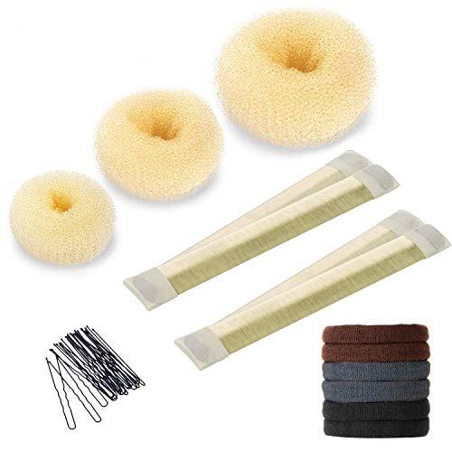 Hair Bun Maker for Girls Women Kids, 3 Pcs Donut Bun Maker, 2 Pcs Foam French Twist Hairstyle Clip Doughnuts, 20 Hair Bobby Pins, Blonde