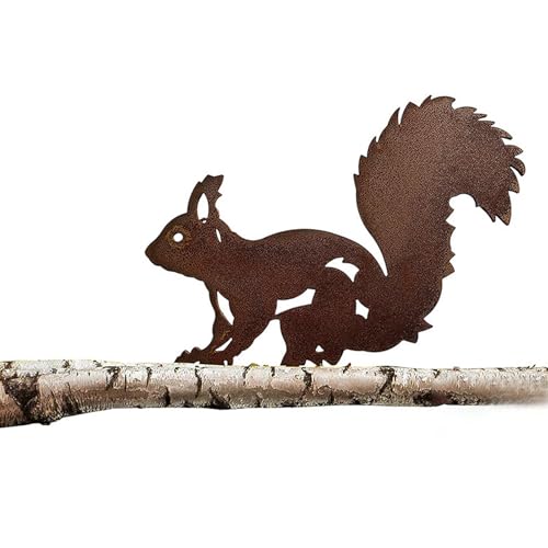 Molyorch Rostiges Eichhörnchen, Vögel Gartenstecker, Baumstecker Rost, Eichhörnchen Figur für Hof Outdoor Garten Hinterhof Rasen Deko