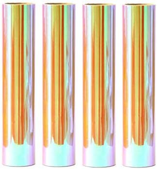Stardustworkx Holographic Glitter Iron on Vinyl Holographic Heat Transfer Vinyl Glitter HTV Sheets Bundle of 4 Chameleon Iridescent 11.4"X9.8" for Cricut Silhouette(Flamingo Orange 4 Pack)