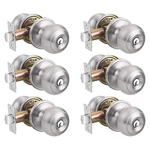 Exclusive Discount 60% Price Probrico 6 x Brushed Nickel Keyed Alike Round Shape Door Handles Entry with Key Door Knobs Lockset
