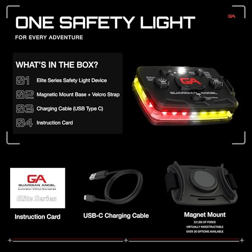 Image of Guardian Angel Elite Series Safety Light - (Red /Yellow Front & Red /Yellow Rear) - Rechargeable, Magnetic, Hands-Free Wearable LED Light for First Responders, Firefighters, Rescue Ops & Industrial PPE