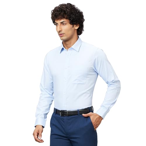 Image of Raymond Men's Pure Cotton Structure Pattern Slim Fit Semi Cutaway Collar Full Sleeve Formal Shirt