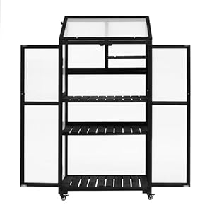 Small Greenhouse 62" H Cold Frame Portable Greenhouse with Lockable Wheels Openable Roof and Adjustable Shelves 3-Tier Wooden Greenhouse Cabinet for Indoor Outdoor Patio Balcony Garden, Black Small Greenhouse 62 H Cold Frame Portable Greenhouse with Lockable Wheels Openable Roof and Adjustable Shelves 3 Tier Wooden Greenhouse Cabinet for Indoor Outdoor Patio Balcony Garden Black
