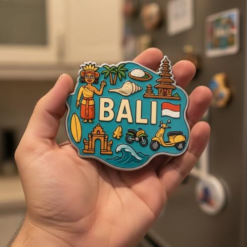 Image of Souvenir Fridge Magnet | 4x3 Inch Collectible Travel Decor | Strong & Durable Refrigerator Magnet with Iconic Landmarks for Travelers (Bali)
