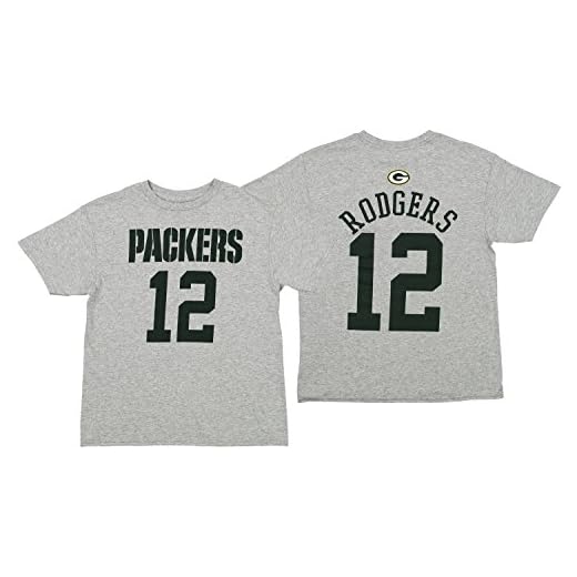 Outerstuff NFL Youth Boys (8-20) Mainliner Short Sleeve Tee, Green Bay Packers Aaron Rodgers, Medium (10-12)