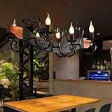 Vintage Wood Pendant Light Industrial Metal E14 Retro Antique Chandelier Loft Rustic Industrial Pendant Lamp Height Adjustable Hanging Lamp Dining Table Kitchen Living Room Cafe Ceiling Light Black