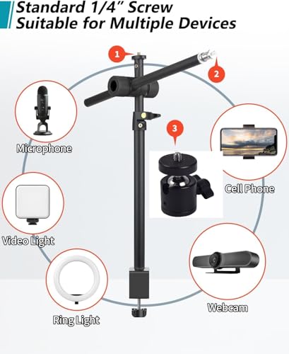 Image of SHOPEE Overhead Camera Mount Desk Stand, Camera Arm Desk Mount Clamp Stand with 360Adjustable Magic Arm, Webcam Mount Stand w Ballhead Phone Mount for Microphone Video Light Cell Phone