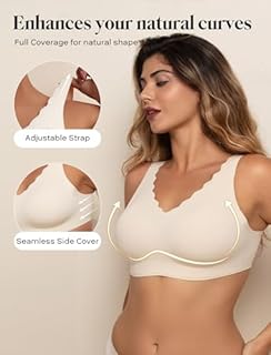 COMFELIE Seamless Full Coverage Bra Scalloped Comfort Bras for Seniors Almond XX-Large
