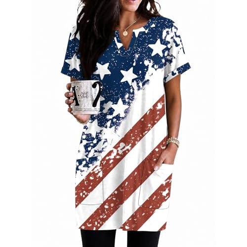 Rapbin Womens Tunics or Tops to Wear with Leggings Short Sleeve V Neck Long T-Shirts with Pockets 2026 Spring Shirts
