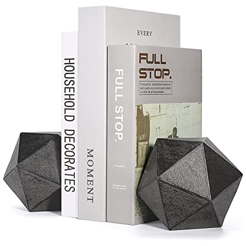 Ambipolar Geometric Decorative Ball Shaped Bookends, Modern Cast Iron Black Bookends for Office Desk, Book Shelf, Room Decor, Home Office, Book Stand or Organizer, Set of 2 Cover
