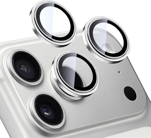 Image of Skinomi Camera Lens Protector Compatible For iPhone 17 Pro Max | 17 Pro, [Anti-Scratch] Premium Tempered Glass Film Aluminum Alloy Lens Ring Cover- Silver Titanium