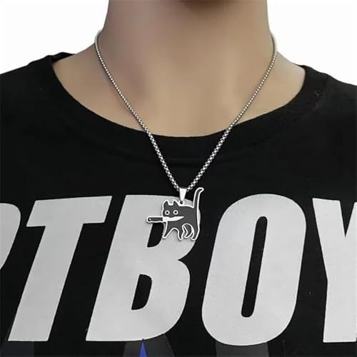 Black Cat Pendant Necklaces Killer Hold a Knife Kitty Animal Silver Snake Chain Necklace Unique Funny Halloween Jewelry Gifts for Pet Lover - Image 5