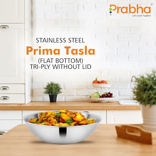 Image of Prabha Stainless Steel Prima Tasla with Flat Bottom, Tasla, 20cm, 1.8 L Capacity, Perfect for Kitchen Need, Induction and Gas Stove Compatible Without Lid.