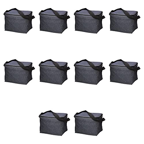 Insulated Cooler Lunch Bag Set of 10, Bulk Pack - Perfect for Work, Travel, Outdoor Events - Black