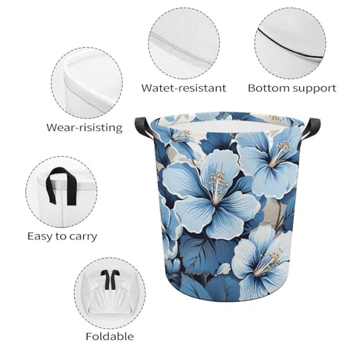 Panier à linge pliable imperméable grand format et bac à linge fleurs bleu - 5